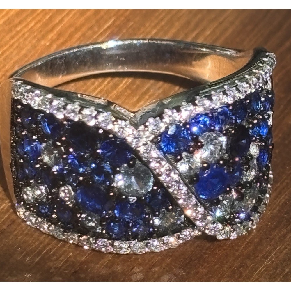 Sterling Silver Blue Spinel And White Cubic Zirconia Ring Size 10